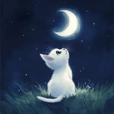 Curious Kitten Under the Moon