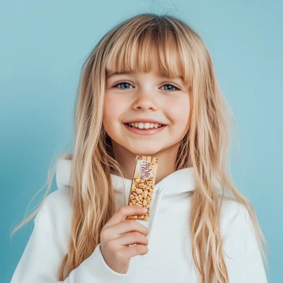 Smiling Girl with Snack Bar