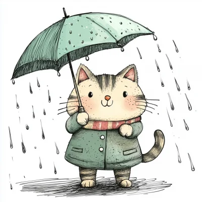 Whimsical Cat with Umbrella