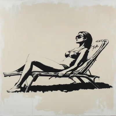 Banksy Style Woman Sunbathing