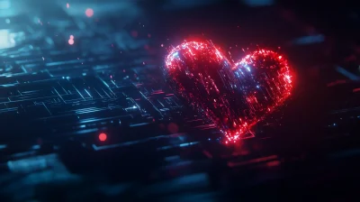 Glowing Heart in Digital World