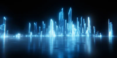 Futuristic Cityscape with Data Points