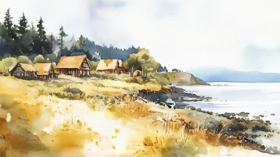 Watercolor Landscape of Neah Bay