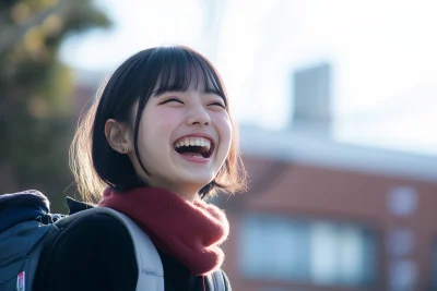 Japanese High School Student Laughing