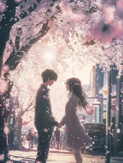 Young Couple Under Cherry Blossoms