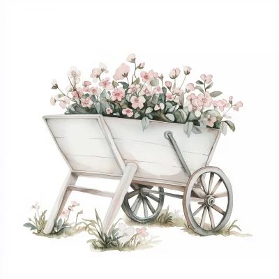 White Wheelbarrow with Wildflowers