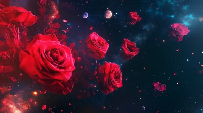 Neon Red Roses in Space