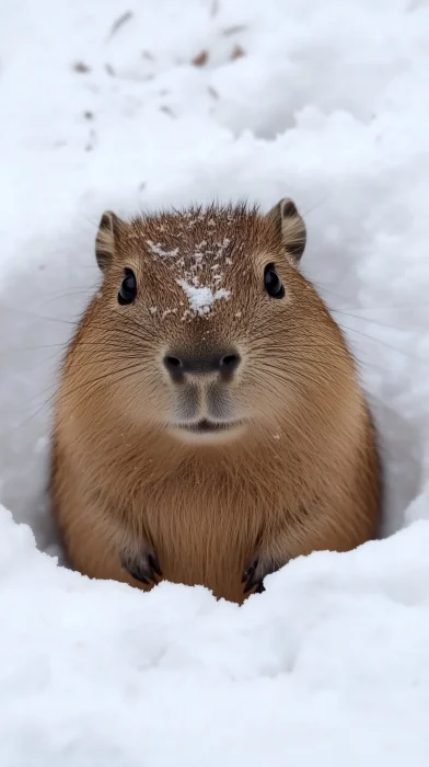 Cute Capybara in Snow