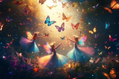 Fairies and Butterflies in a Dreamy Garden