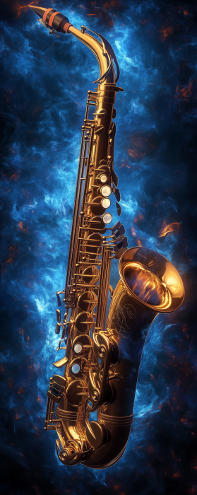 Golden Saxophone in Blue Flames