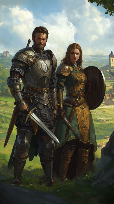Warrior and Sorceress in a Fantasy Landscape
