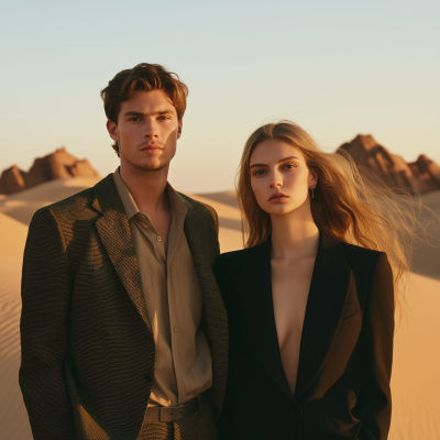 Golden Desert Couple at Sunset