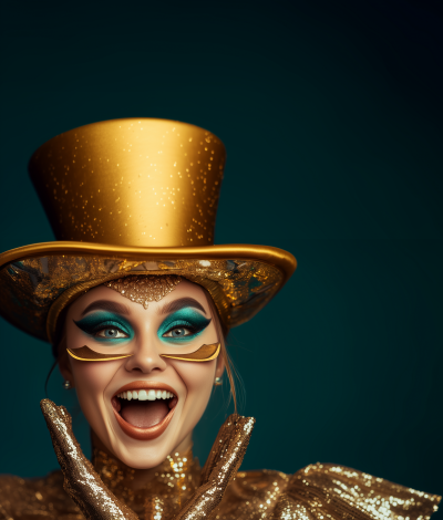 Ecstatic Woman in Golden Top Hat