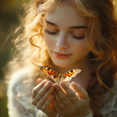 Girl Watching Butterfly