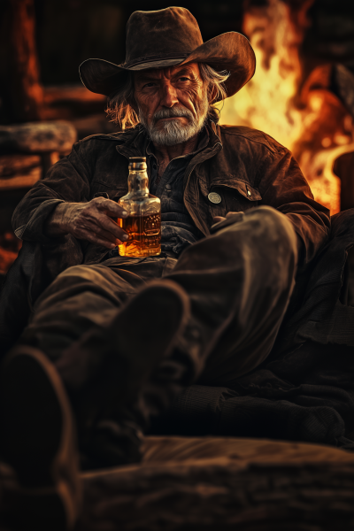 Lonely Cowboy by the Fire