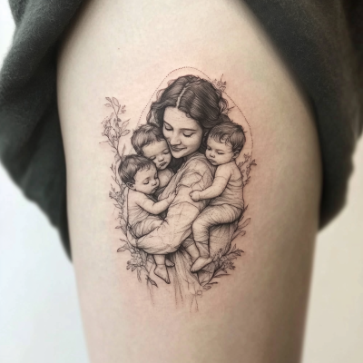 Silhouette of a Woman with Three Sons