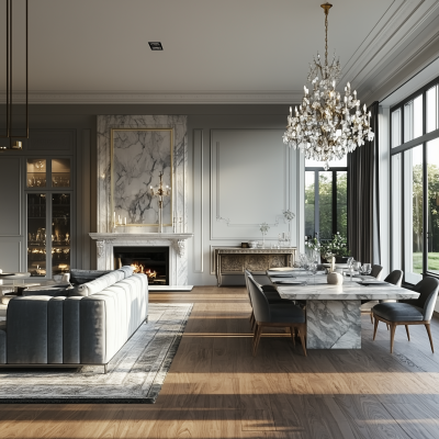 Elegant American Classical Kitchen and Dining Room