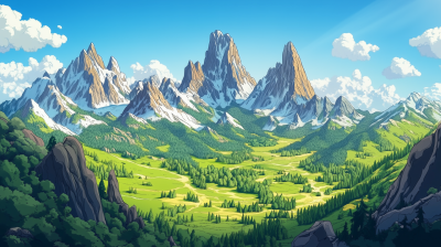 Seven Mountains in Cartoon Style