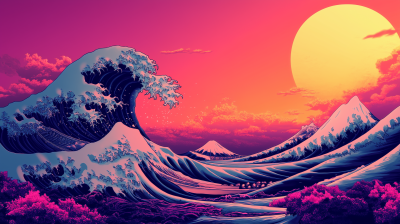 Synthwave Great Wave