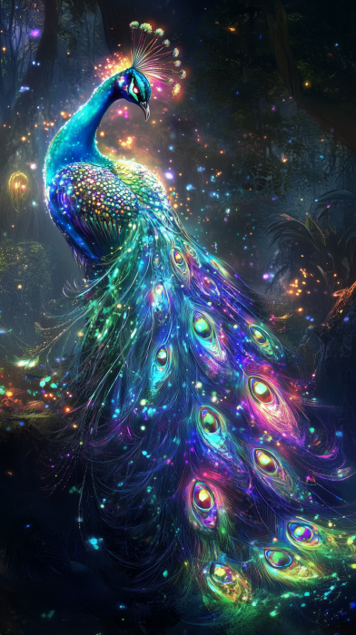 Enchanted Bioluminescent Peacock