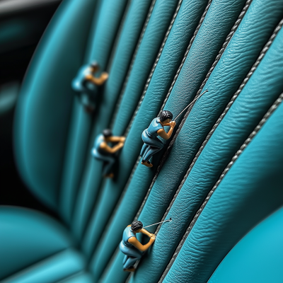 Miniature Climbers on Luxury Car Seat