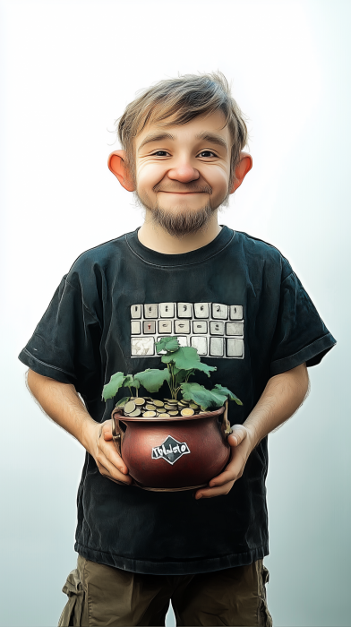 Cheerful Dwarf with Keyboard Buttons