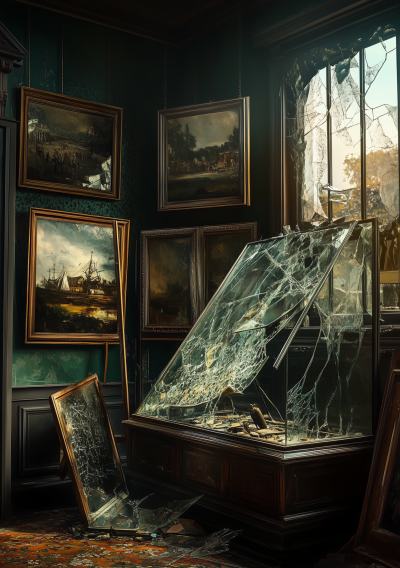 Broken Display Case in Art Gallery
