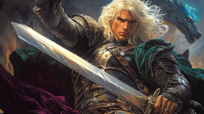 Blonde Knight Riding a Dragon