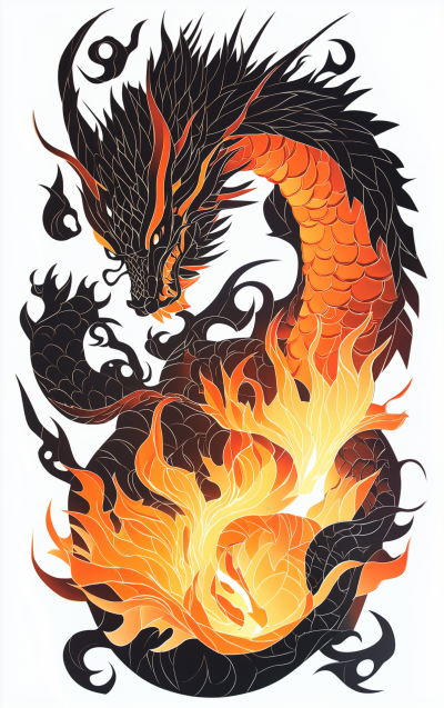 Dragon Rising from Flames