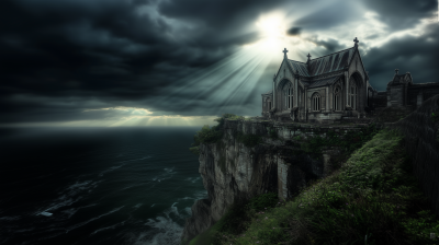 Gothic Temple Over Cliff