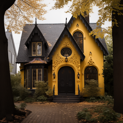 Gothic Home with Yellow Door