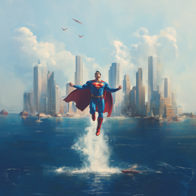 Superman Flying Over Water