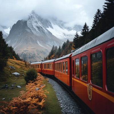 Train Passing Through Mountains