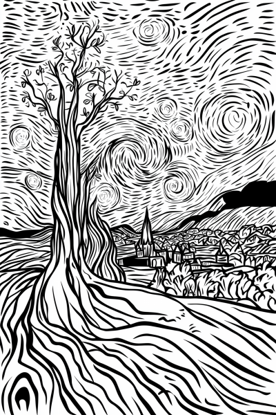 Van Gogh Inspired Coloring Page