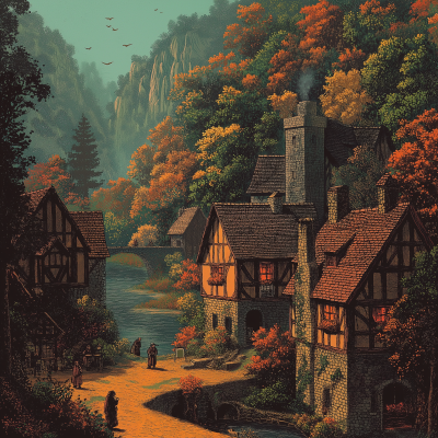 Fantasy Cottage Village in Fall
