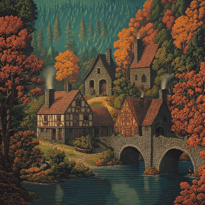 Charming Cottage Town in Autumn