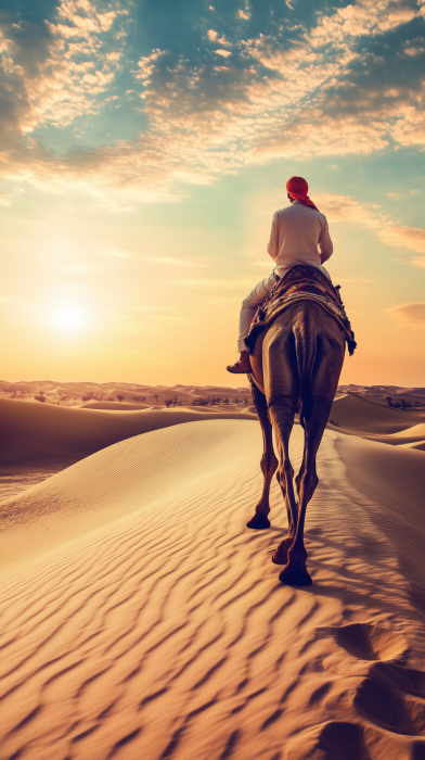 Desert Traveler at Sunset
