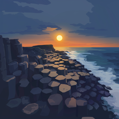 Sunset at Giants Causeway