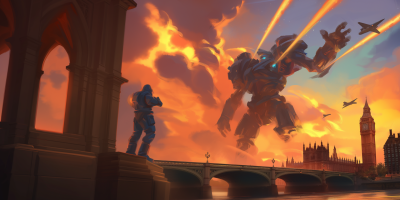 Giant Jet Powered Robot Over London