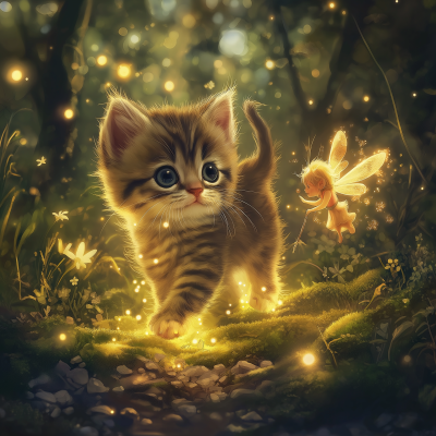 Kitten and Fairies in the Forest