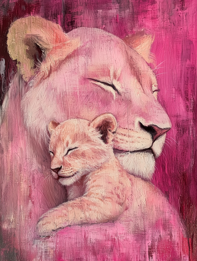Pink Lioness with Cub