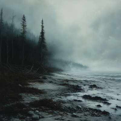 Lonely Isle in Fog