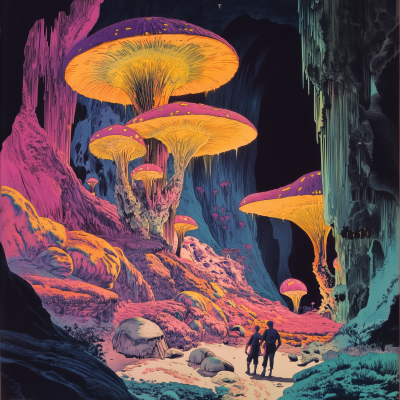 Glowing Mushrooms in a Cave