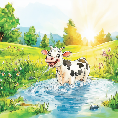 Joyful Cow in Meadow
