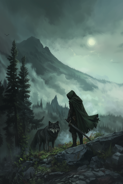 Fantasy Ranger and Wolf