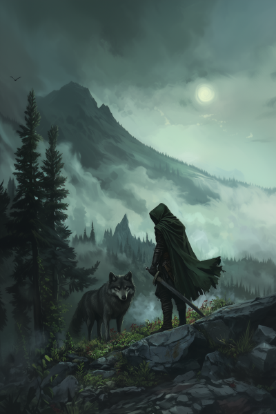 Fantasy Ranger with Wolf