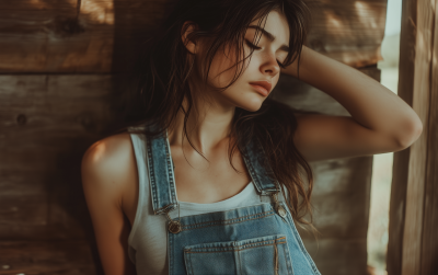 Tired Woman in Barn