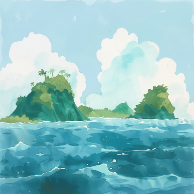 Tropical Islands Over Ocean