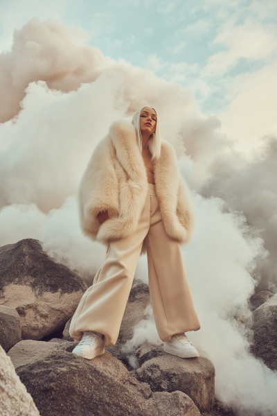 Stylish Model in Fur Coat