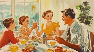 1950s Nuclear Family Illustration